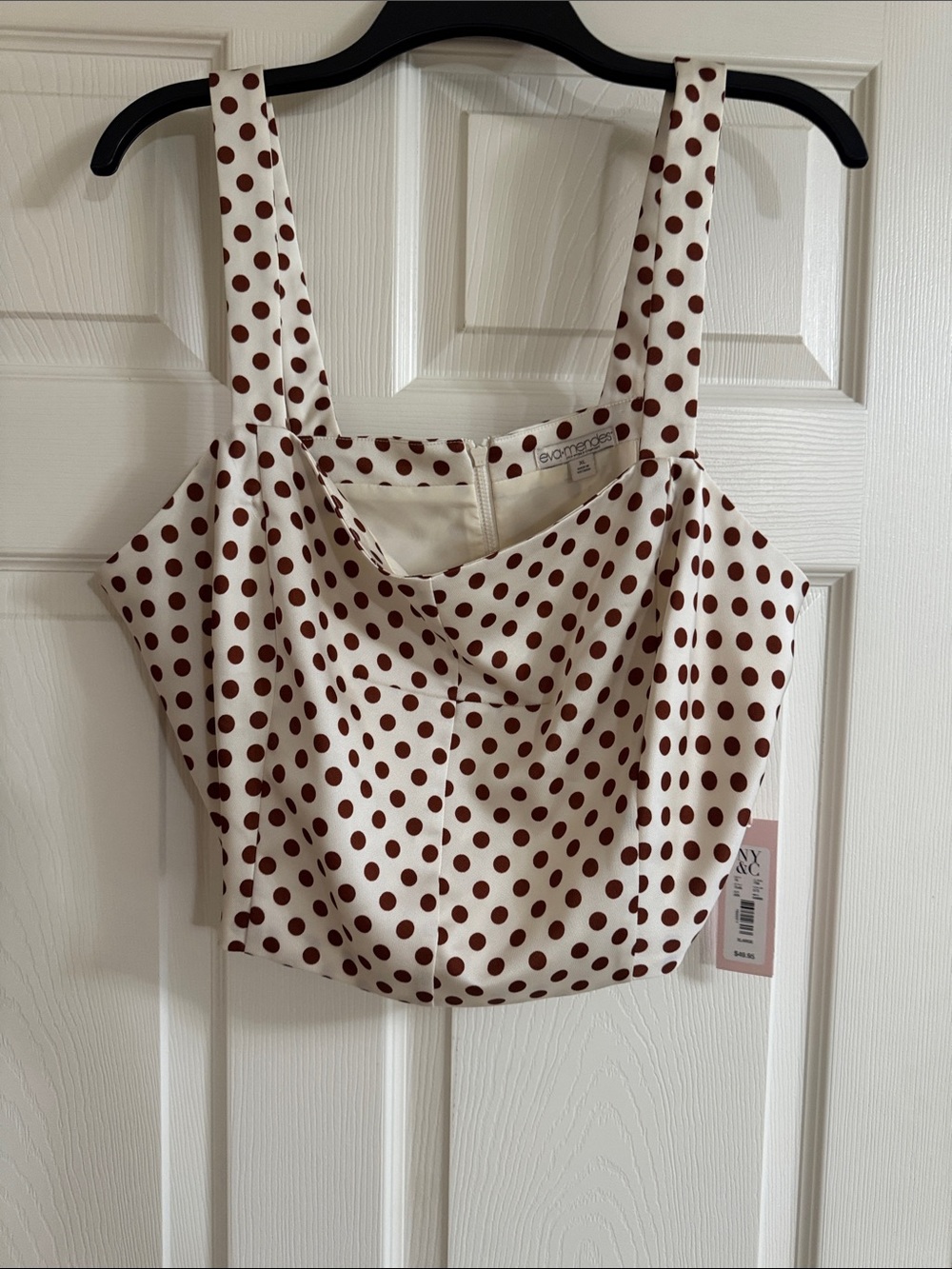 eva mendes for New York & Company Cream Polka Dot Crop Cami with Brown Dots